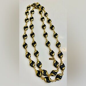 Vtg Black Rare Swarovski Crystals and Gold  long Necklace 36 in long
